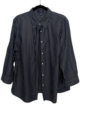 Vintage Ralph Lauren Chaps 100% Cotton Navy and White Striped Button-Down Shirt